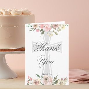 Elegant Pink Floral Christian Confirmation Custom Letterpress Thank You Card