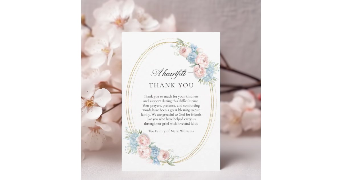 Elegant Pink Floral Christian Funeral Thank You Card | Zazzle