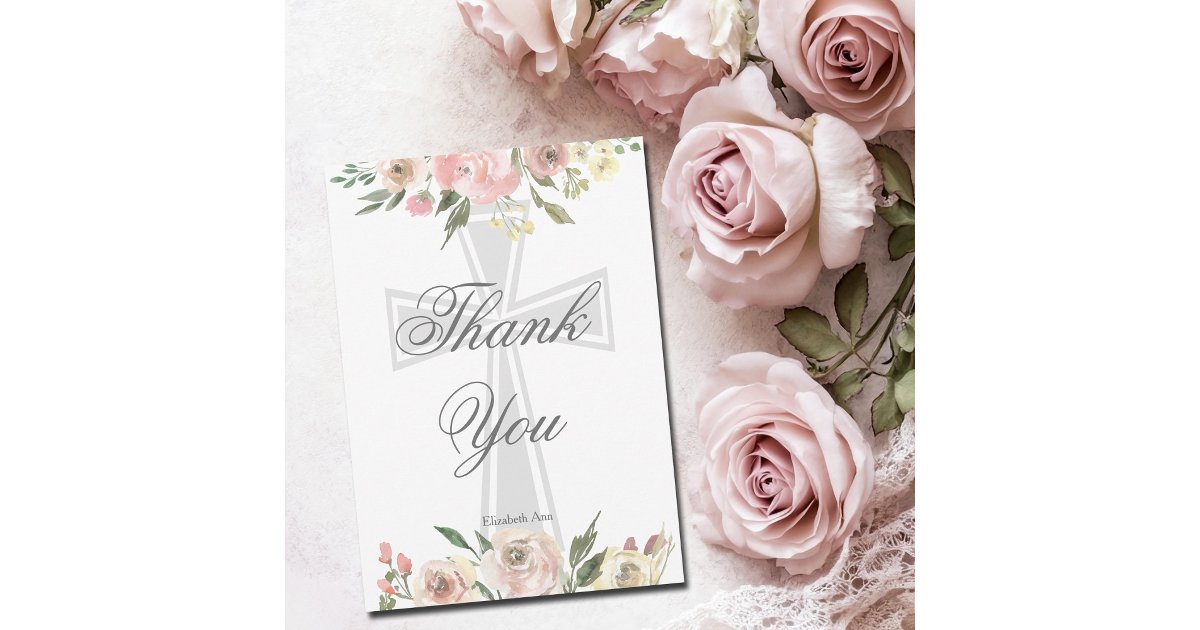 Elegant Pink Floral Christian Personalized Thank You Card | Zazzle