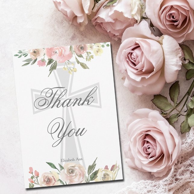 Elegant Pink Floral Christian Personalized Thank You Card (Creator Uploaded)