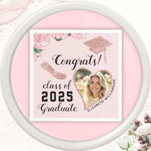 Elegant Pink Floral Class 2025 Graduation Napkins
