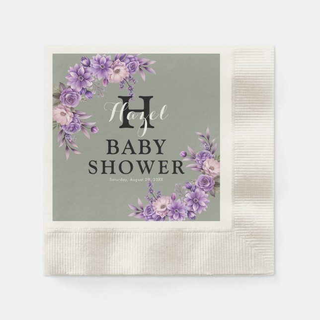 Elegant Pink Floral Coined Cocktail Paper Napkins (Front)