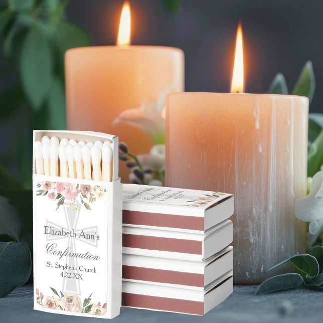 Elegant Pink Floral Confirmation Custom Party Matchboxes (Creator Uploaded)