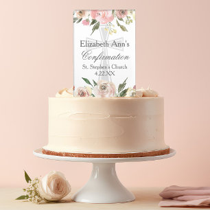 Elegant Pink Floral Confirmation Party Custom Cake Topper