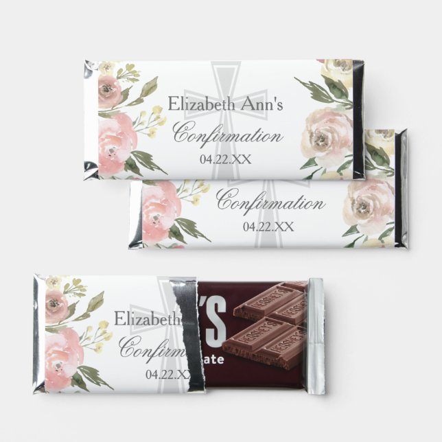 Elegant Pink Floral Confirmation Party Custom Hershey Bar Favors (Front)