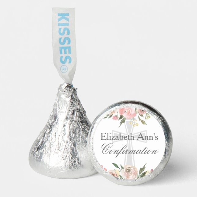 Elegant Pink Floral Confirmation Party Custom Hershey®'s Kisses® (Front)