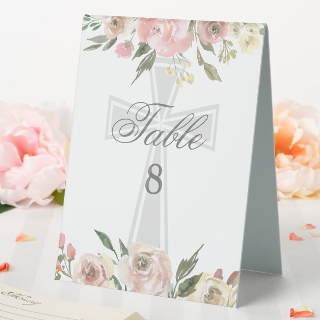 Elegant Pink Floral Confirmation Party Custom Table Tent (In SItu (Wedding))