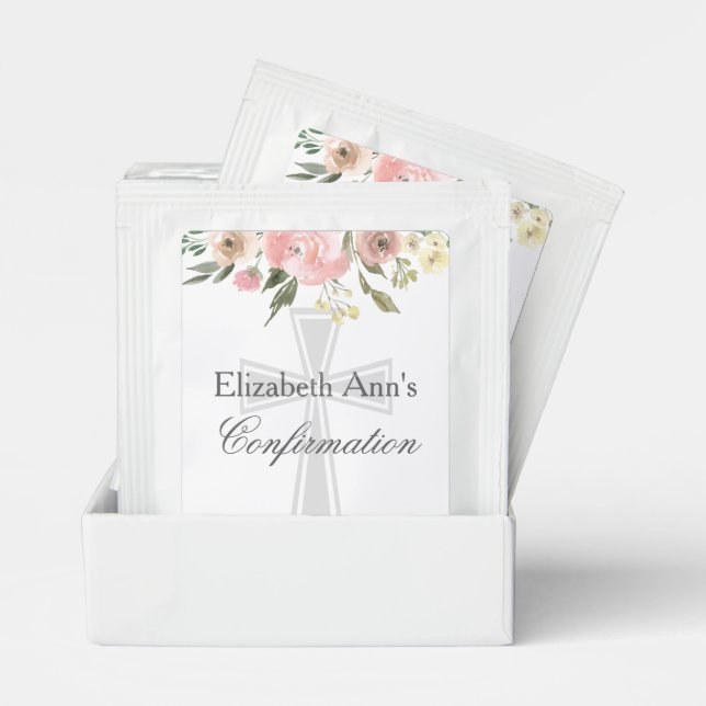 Elegant Pink Floral Confirmation Party Custom Tea Bag Drink Mix (Pair)