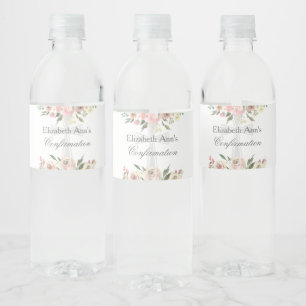 Elegant Pink Floral Confirmation Party Custom Water Bottle Label
