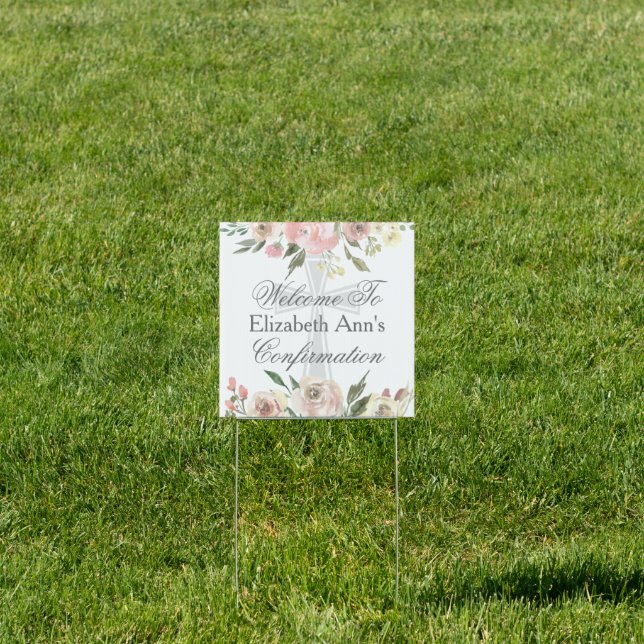Elegant Pink Floral Confirmation Party Custom Yard Sign (Insitu)