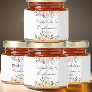 Elegant Pink Floral Confirmation Party Customized Honey Jar Favors
