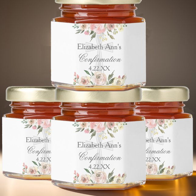 Elegant Pink Floral Confirmation Party Customized Honey Jar Favors (Creator Uploaded)