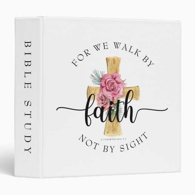 Elegant Pink Floral Cross  3 Ring Binder (Front/Spine)