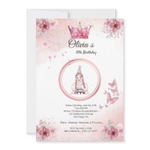 Elegant Pink Floral Crown 15th Birthday Invitation
