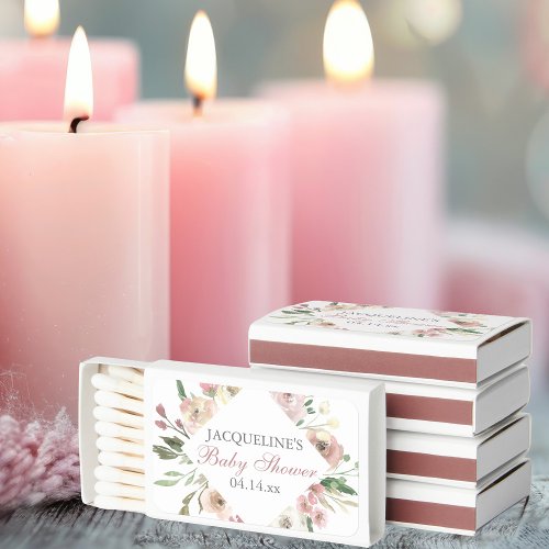 Elegant Pink Floral Custom Baby Girl Shower Matchboxes