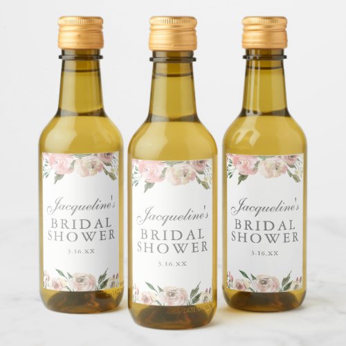 Elegant Pink Floral Custom Bridal Shower Mini Wine Label