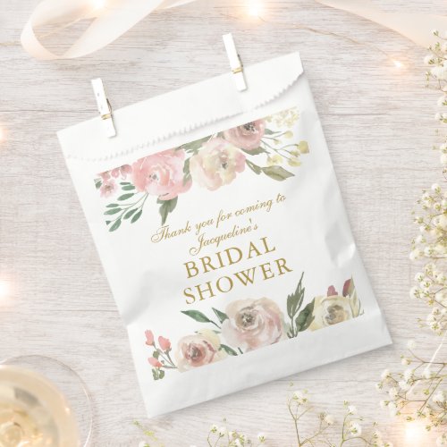 Elegant Pink Floral Custom Gold Bridal Shower Favor Bag