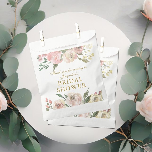 Elegant Pink Floral Custom Gold Bridal Shower Favor Bag (Creator Uploaded)