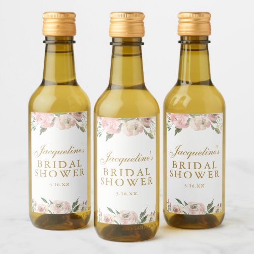 Elegant Pink Floral Custom Gold Bridal Shower Wine Label