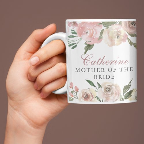 Elegant Pink Floral Custom Mother of the Bride Coffee Mug