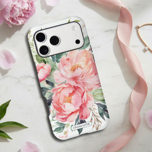 Elegant Pink Floral Custom Name iPhone 17 Pro Max Case