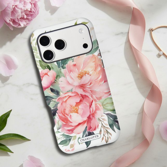 Elegant Pink Floral Custom Name Case-Mate iPhone Case (Creator Uploaded)
