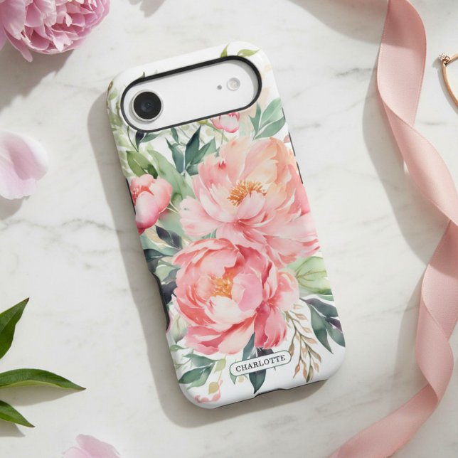 Elegant Pink Floral Custom Name Case-Mate iPhone Case (Creator Uploaded)