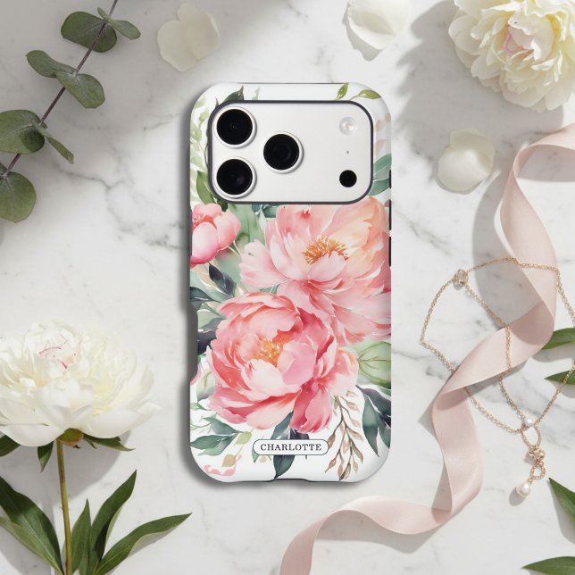 Elegant Pink Floral Custom Name Case-Mate iPhone Case (Creator Uploaded)