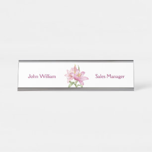 Elegant Pink Floral Custom Office Desk Name Plate