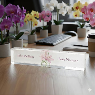 Elegant Pink Floral Custom Office Desk  Name Plate