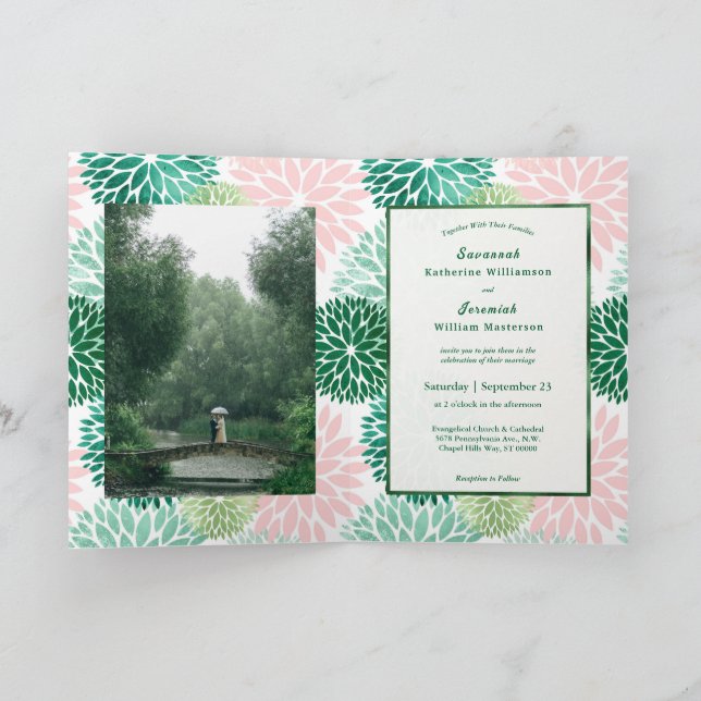Elegant Pink Floral Customizable Bifold Wedding Invitation (Inside)