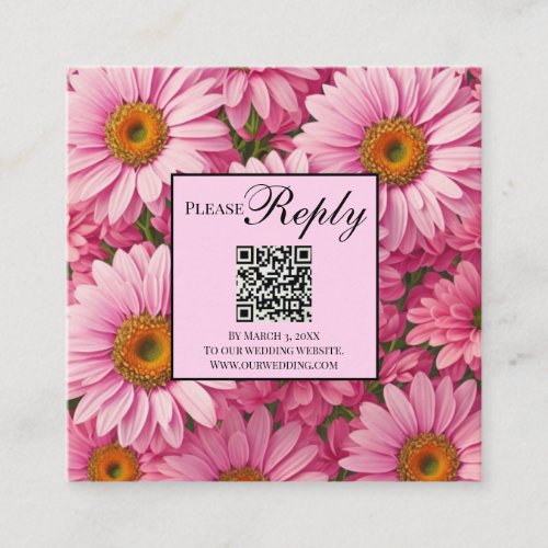 Elegant pink floral daisies sunflower QR code Enclosure Card