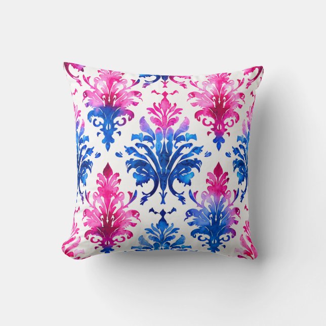 Elegant Pink Floral Damask Pattern Throw Pillow (Front)