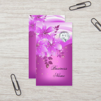 Elegant Pink Floral Diamond Business Card
