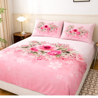 Elegant Pink Floral Duvet Cover with Soft Rose Bou