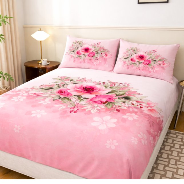 Elegant Pink Floral Duvet Cover with Soft Rose Bou (Creator Uploaded)