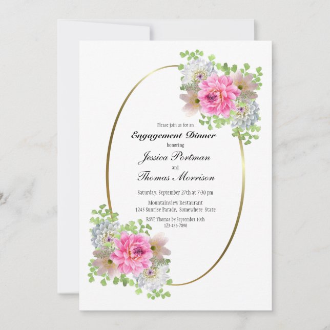 Elegant Pink Floral Engagement Dinner Invitation (Front)