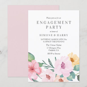 Elegant Pink Floral Engagement Party Invitation