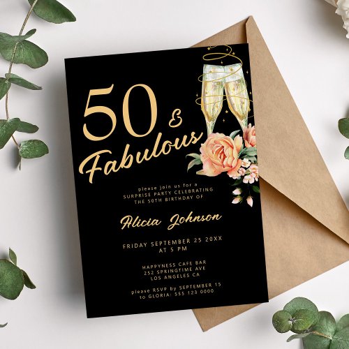 Elegant pink floral fifty fabulous 50th birthday  invitation