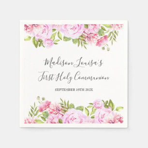 Elegant Pink Floral First Holy Communion Napkins