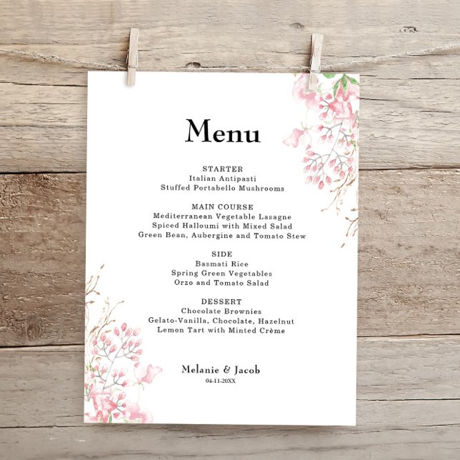 Elegant Pink Floral Flat Menu Card (Creator Uploaded)