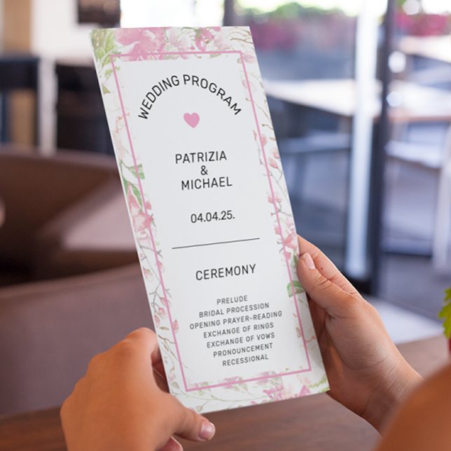 Elegant Pink Floral Flat Wedding Program (Creator Uploaded)