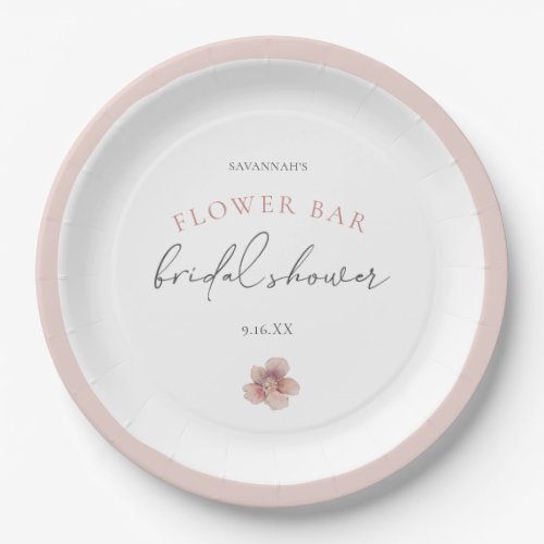 Elegant Pink Floral Flower Bar Bridal Shower Paper Plates