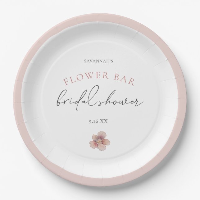 Elegant Pink Floral Flower Bar Bridal Shower Paper Plates (Front)