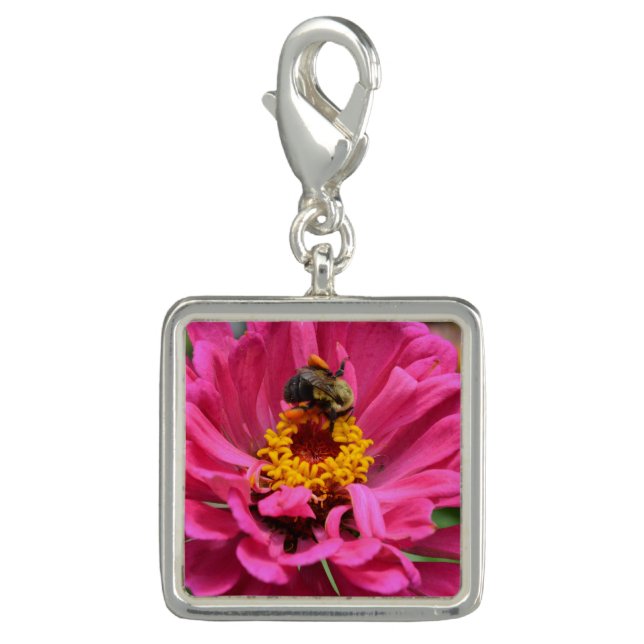 Elegant pink floral flower mum daisy honeybee charm (Front)