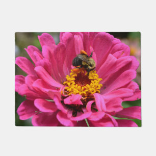 Elegant pink floral flower mum daisy honeybee doormat