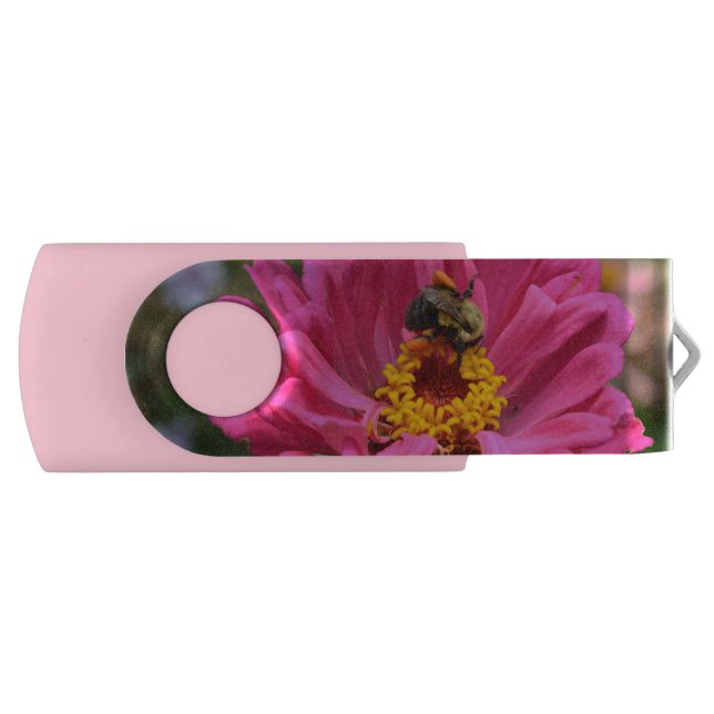 Elegant pink floral flower mum daisy honeybee flash drive (Front)