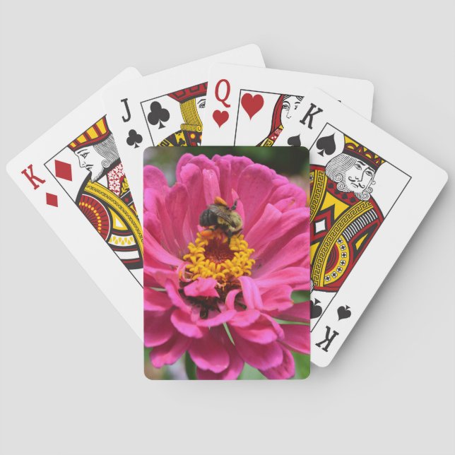 Elegant pink floral flower mum daisy honeybee poker cards (Back)