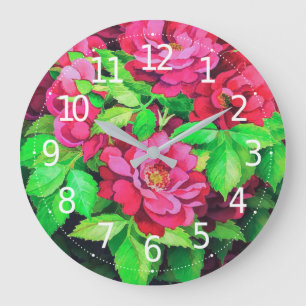 Elegant Pink Floral Flowers Acrylic Artwork Large Clock