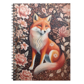 Elegant Pink Floral Fox William Morris Inspired Notebook
